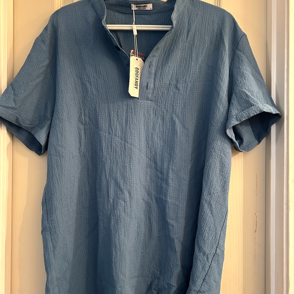 Casual Blue Button Down Shirt Relaxed Fit